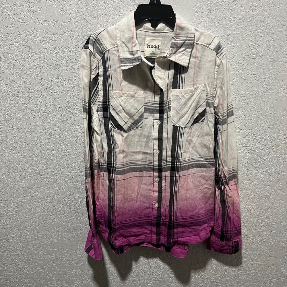 Mudd Cream/Purple Ombre Button Front Striped Long Sleeve Shirt